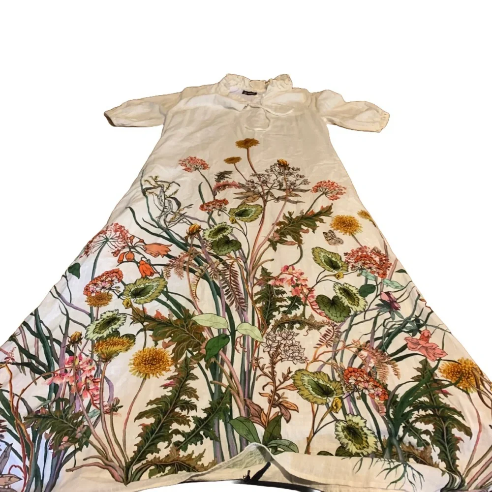 I.N.C. CREAM & GREEN BOTANICAL PRINT KAFTAN STYLE MAXI DRESS NWT (M) - Picture 9 of 13